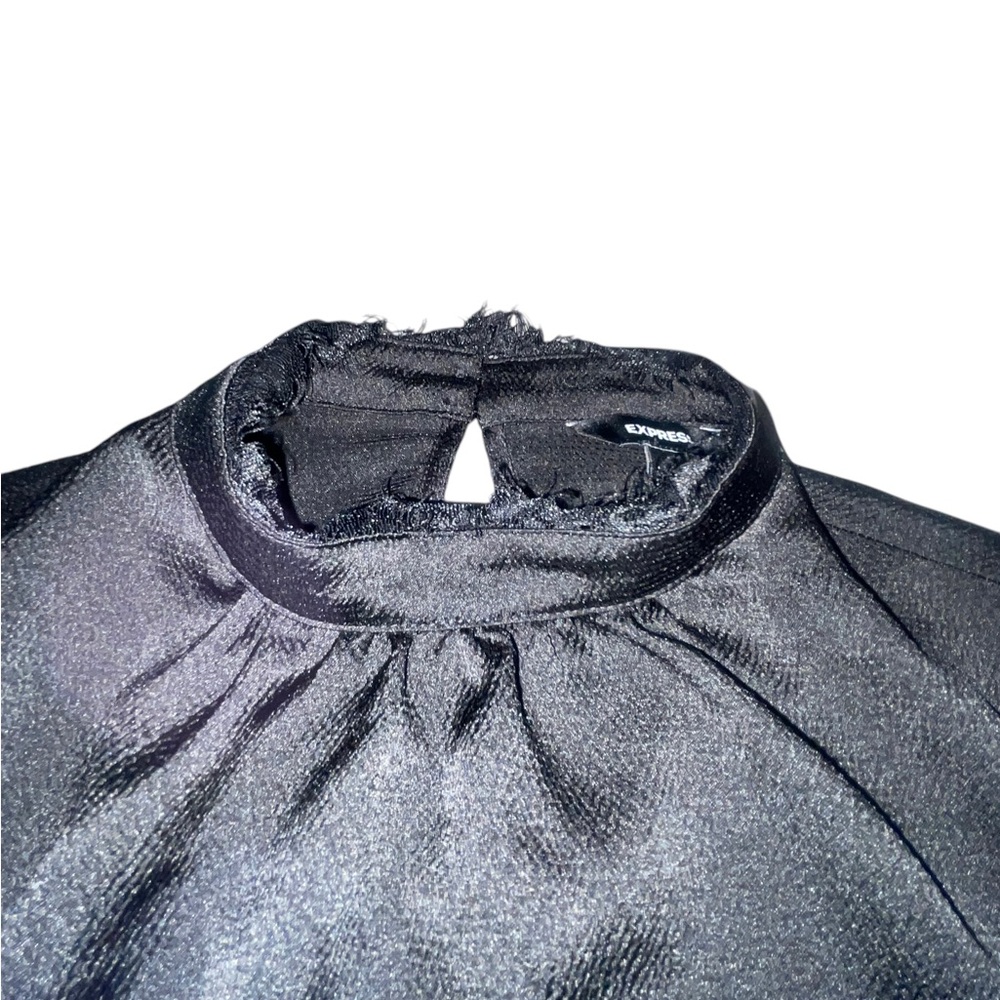 Express Black Satin Mock Neck Puff Sleeve Blouse Top Women’s Medium - Picture 3 of 8
